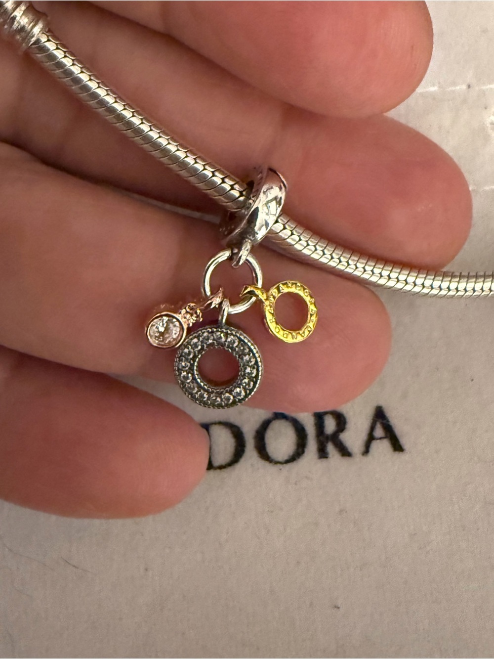Pandora Two-Tone Silver and Gold Circle Dangle Charm